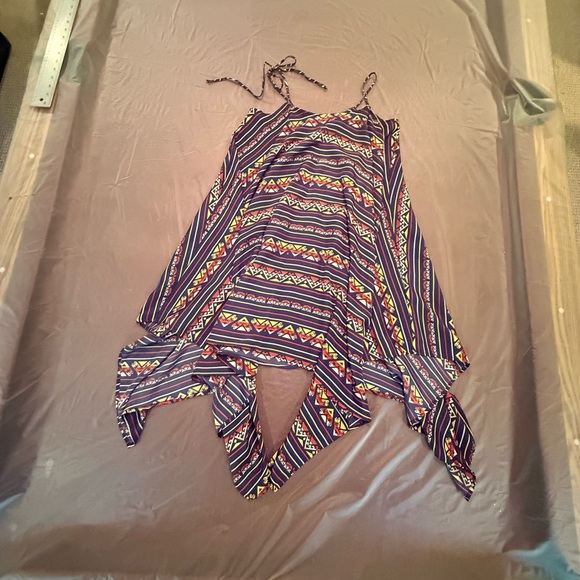 Volcom Blue/Red Peer Pressure Asymmetrical Handkerchief Hem Sundress Size Small - Picture 6 of 8